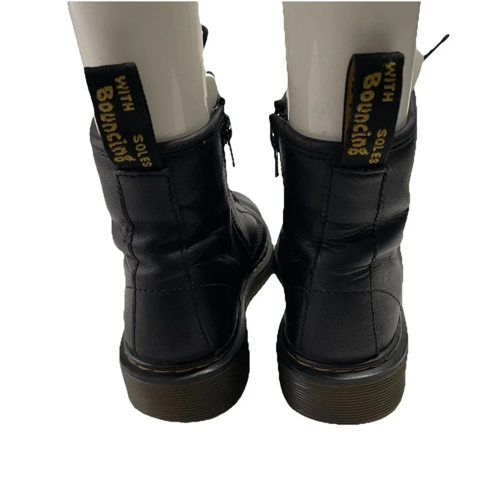 Dr. Martens Leather Combat Boots Youth Size 2 Lace Up Side Zip Preppy Goth 1460J
